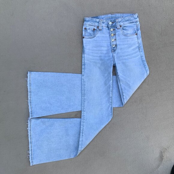 American Eagle Next Level Stretch Button Fly Super Hi-Rise Flare Jeans Sz2 - Picture 6 of 15